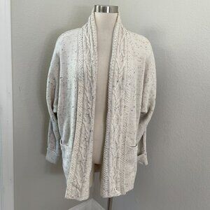 Chaps Womens Large Speckled Knit Open Front Cardigan Sweater Cable Detail
